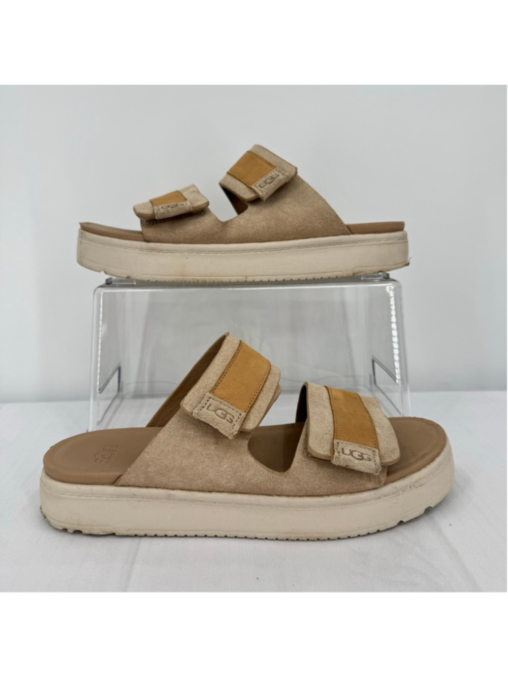 UGG Beige Suede Dual-Strap Slide Sandals - Picture 4 of 13